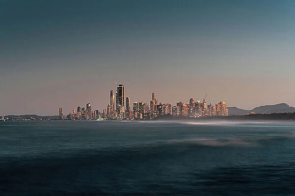 Sunset blue hour in Gold Coast with a glance of city