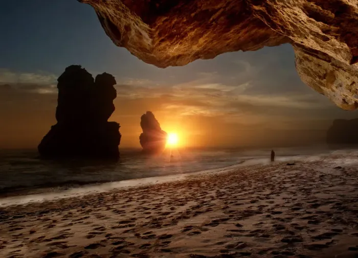 Framed Print : sunset capture from under the rock
