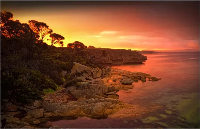 Framed Print : Sunset glow, Flinders Island, part of the Furneaux group, eastern Bass Strait, Tasmania Framed Print : Sunset glow, Flinders Island, part of the Furneaux group, eastern Bass Strait, Tasmania
