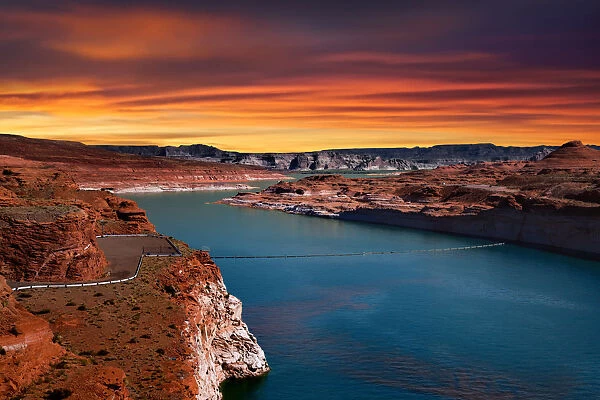 Sunset at Lake Powell on the Colorado River between Utah and Arizona, United States of America