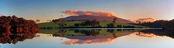 Sunset lake reflection panorama
