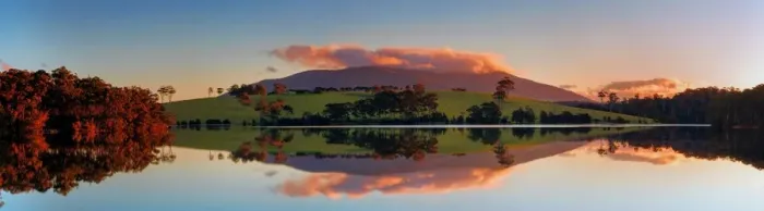 Framed Print : Sunset lake reflection panorama