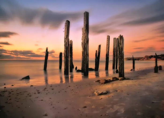Framed Print : Sunset on pier ruins