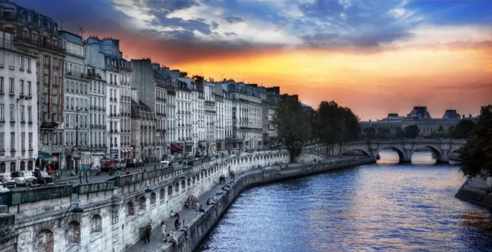 Framed Print : Sunset At River Seine in Paris, France
