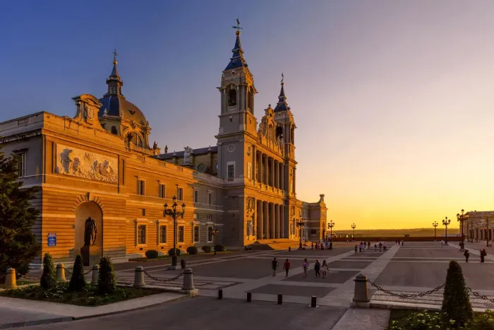 Framed Print : Sunset at Santa MarAia la Real de La Almudena Cathedral, Madrid, Spain