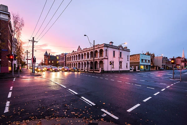 Sunset on the streets of Launceston, Tasmania