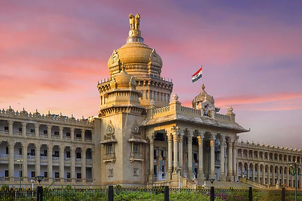 Sunset at Vidhana Soudha (State Legislature Building) in Bangalore, Karnataka, India