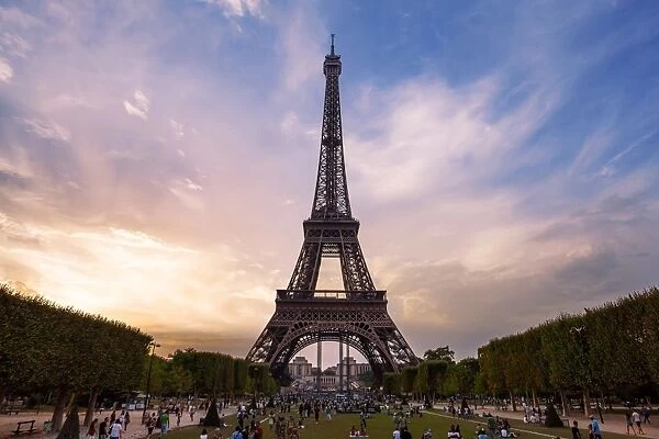 Sunset View of the Eiffel Tower From the Champ de Mars, Paris, France