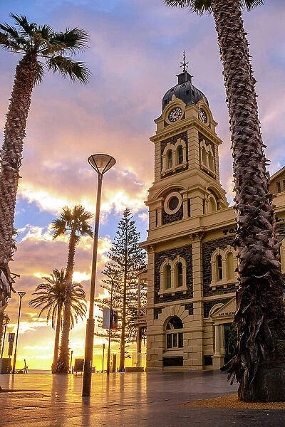 Sunset View of the Glenelg Town Hall at Moseley Square, Holdfast Bay in Gulf St Vincent, Adelaide, South Australia