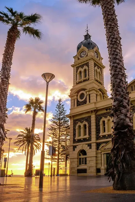 Framed Print : Sunset View of the Glenelg Town Hall at Moseley Square, Holdfast Bay in Gulf St Vincent, Adelaide, South Australia Framed Print : Sunset View of the Glenelg Town Hall at Moseley Square, Holdfast Bay in Gulf St Vincent, Adelaide, South Australia