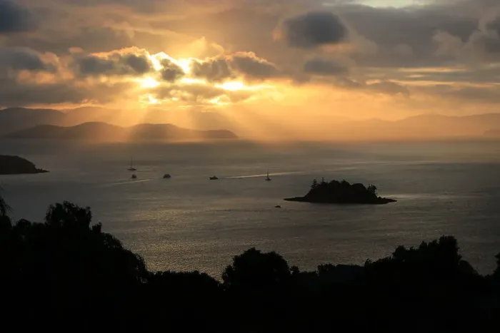 Framed Print : Sunset over Whitsunday Passage from One Tree Hill Framed Print : Sunset over Whitsunday Passage from One Tree Hill