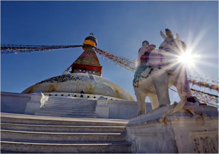 Framed Print : Sunstar at Boudhanath, Western Himalayas, Nepal Framed Print : Sunstar at Boudhanath, Western Himalayas, Nepal