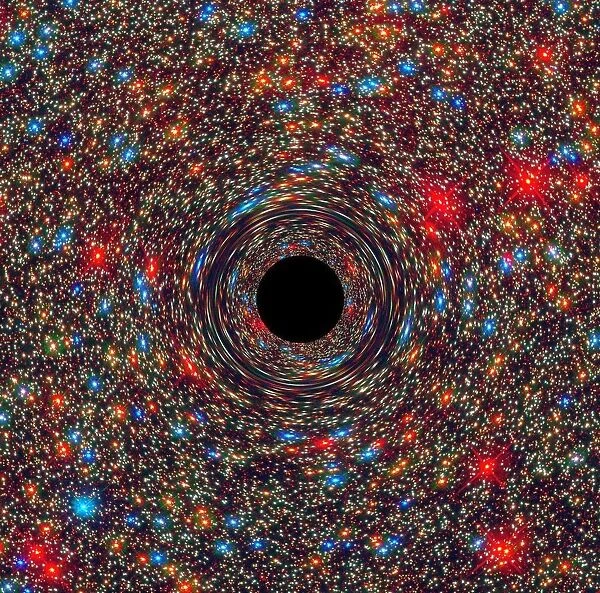 Supermassive black hole at the core of a galaxy computer-simulated image