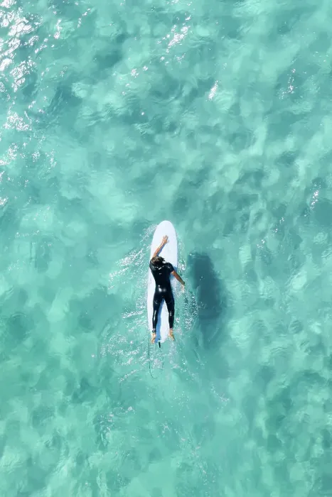Framed Print : Surfer. Drone Aerial Views