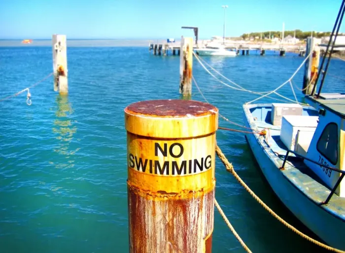 Framed Print : No Swimming Sign - Shark Bay
