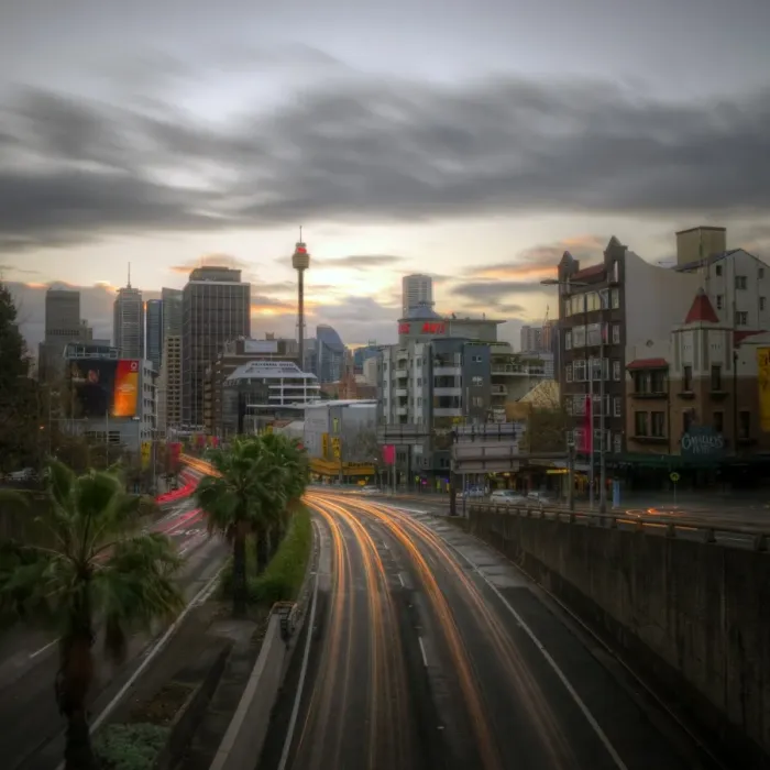 Framed Print : Sydney evening city view with light trails