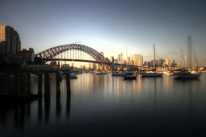 Framed Print : Sydney harbour bridge and city sunrise