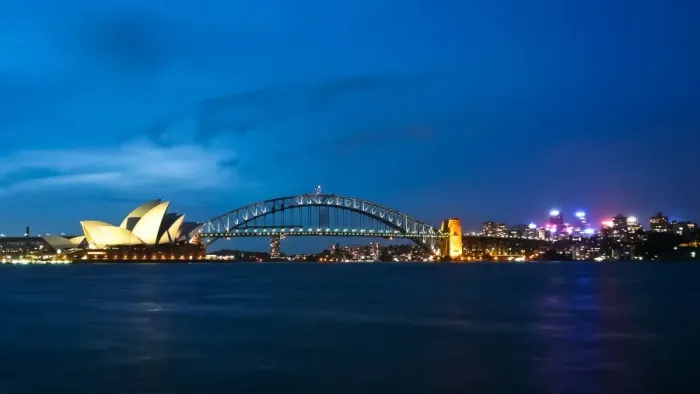Framed Print : Sydney Harbour Bridge & Opera illuminated at dusk Framed Print : Sydney Harbour Bridge & Opera illuminated at dusk