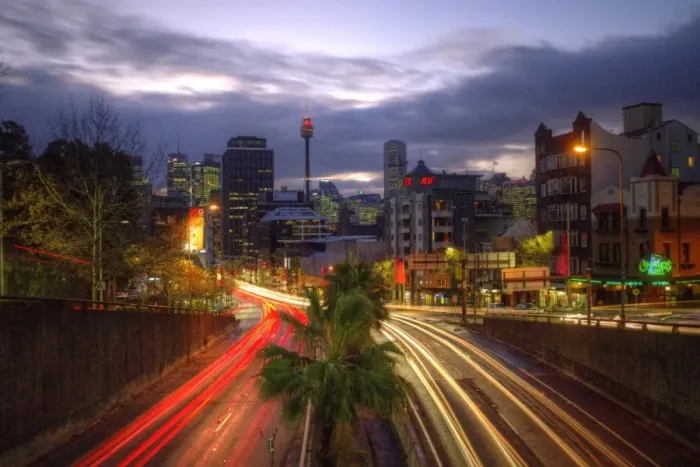 Framed Print : Sydney skyline and traffic light trails Framed Print : Sydney skyline and traffic light trails