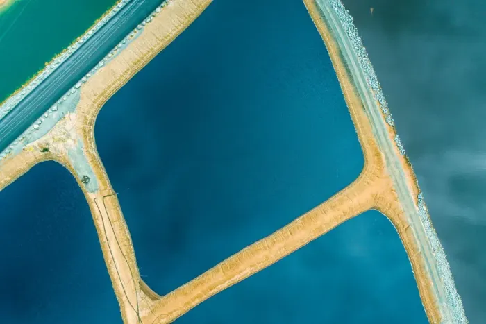 Framed Print : Tailing ponds as seen from a drone point of view, New South Wales, Australia Framed Print : Tailing ponds as seen from a drone point of view, New South Wales, Australia