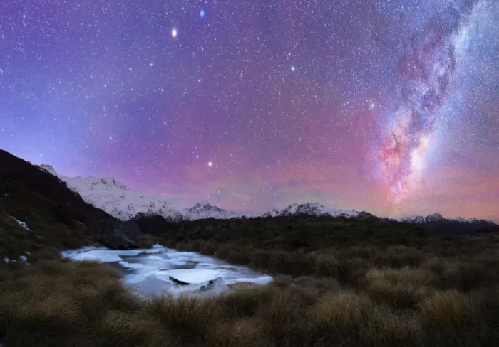 Framed Print : Tarns frozen with ice and milkyway sky above