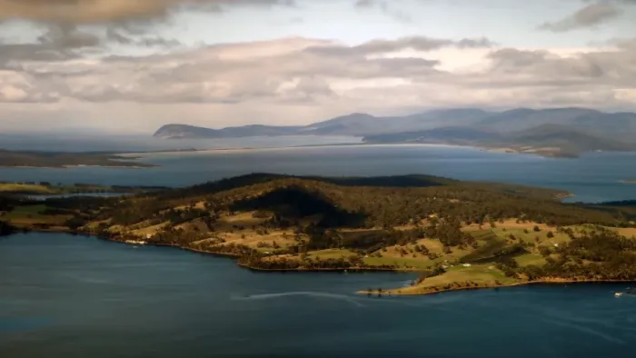 Framed Print : Tasmania landscape view from an airplane