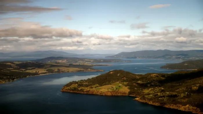 Framed Print : Tasmania landscape view from an airplane