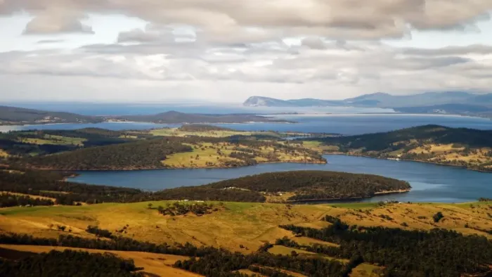 Framed Print : Tasmania landscape view from an airplane