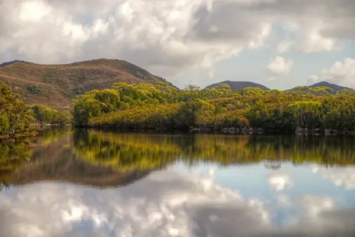 Framed Print : Tasmanian mountains and vegetation reflections Framed Print : Tasmanian mountains and vegetation reflections