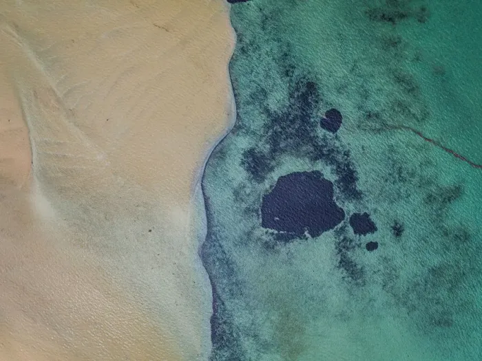 Framed Print : Textures of the ocean floor shot by a drone, Shark Bay, Australia