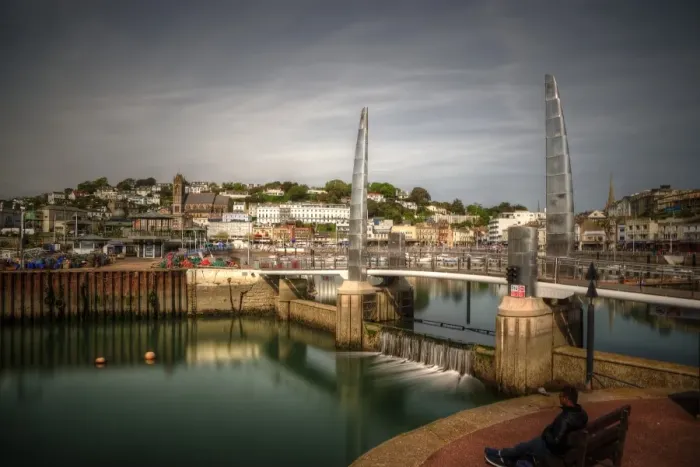 Framed Print : Torquay old Town Harbour Bridge long exposure