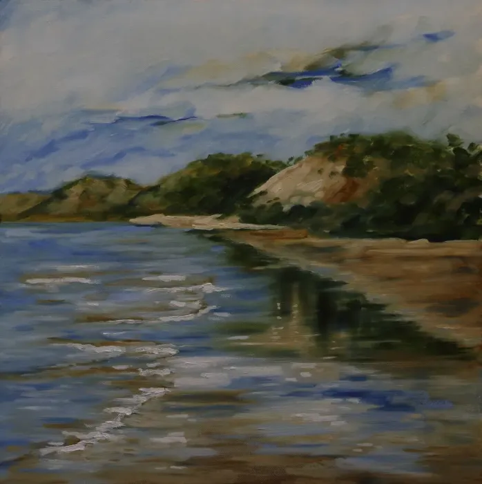 Framed Print : Tranquil Australian Beach Seascape Oil Painting