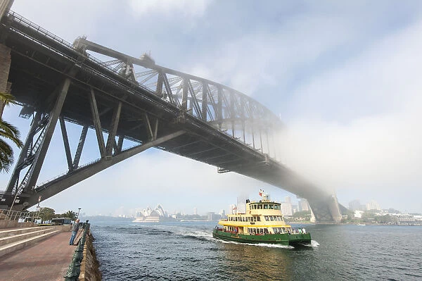 Traveling by boat in a Foggy day, Sydney Harbour Bridge
