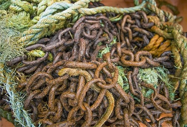 Trawler fishing chains and ropes, Shetland Island, Scotland