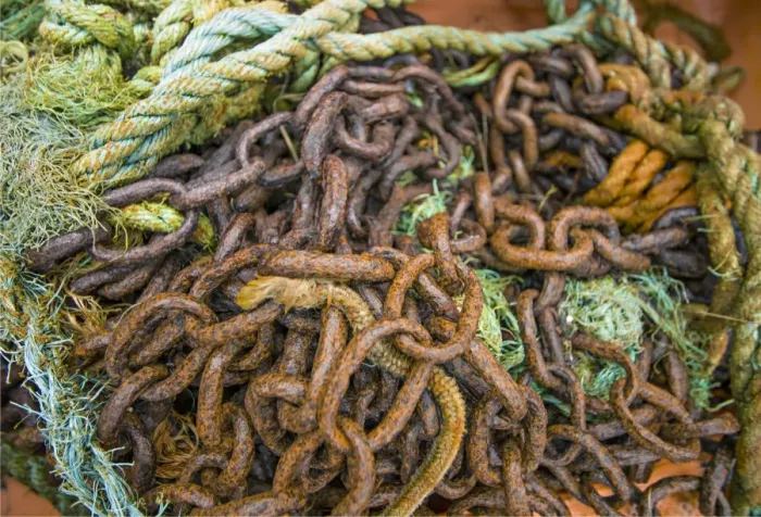 Framed Print : Trawler fishing chains and ropes, Shetland Island, Scotland Framed Print : Trawler fishing chains and ropes, Shetland Island, Scotland