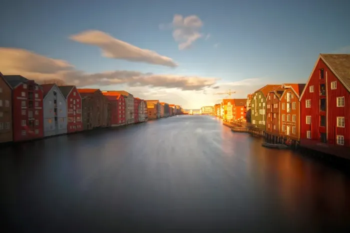 Framed Print : Trondheim old town waterfront colourful buildings