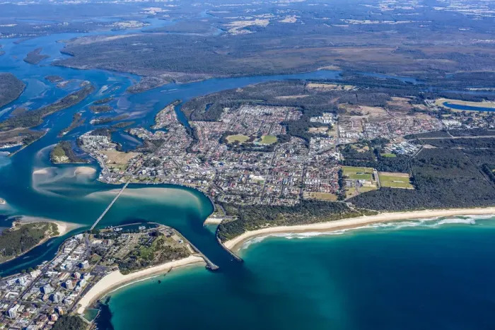 Framed Print : Tuncurry. Aerial view of Tuncurry, NSW, Australia