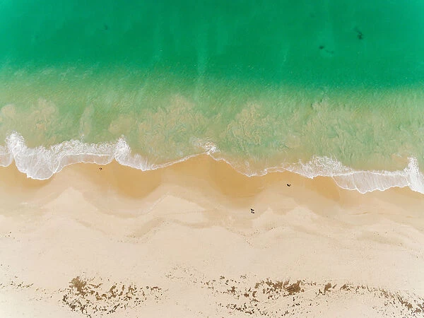 Turquoise ocean on sandy beach aerial view