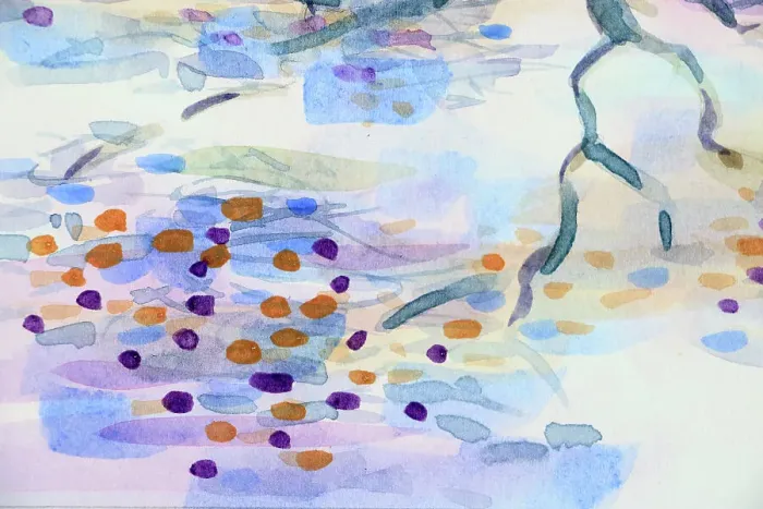 Framed Print : Twigs and Flowers Jacaranda Tree Watercolor Painting Detail Framed Print : Twigs and Flowers Jacaranda Tree Watercolor Painting Detail
