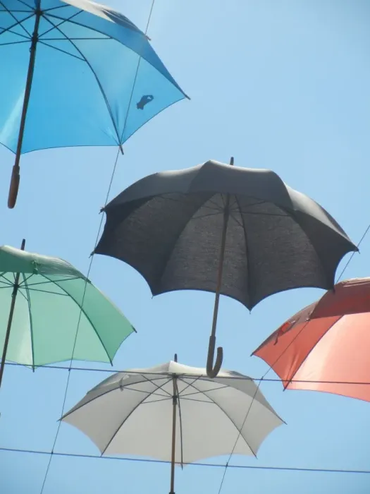 Framed Print : Umbrellas installation in street Framed Print : Umbrellas installation in street