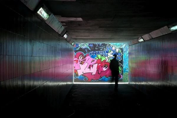 underpass. silhouette in tunnel
