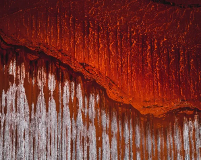 Framed Print : Vibrant mine tailings photographed from directly above, Queensland, Australia