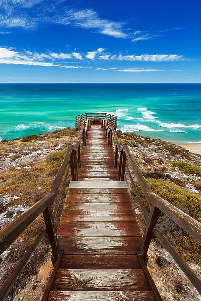 The view. Wooden steps lead to a beautiful view over the ocean