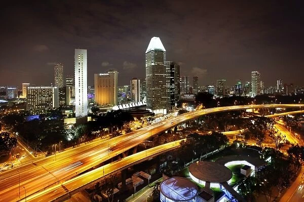 View of Benjamin Sheares Flyover And Skyscrapers At Raffles Boulevard, Marina Bay, Singapore