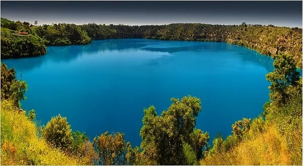 A view of the blue lake volcanic crater at Mount Gambier, South Australia