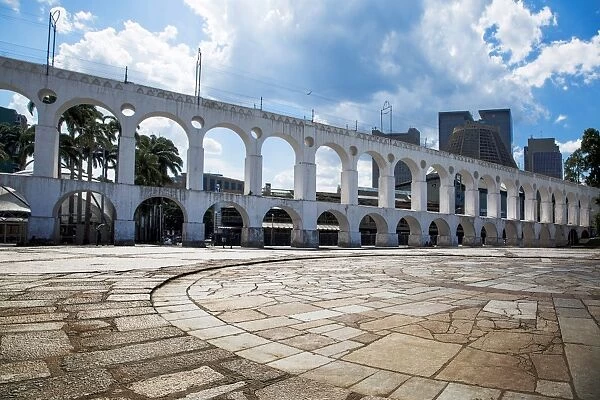 View of the Carioca Aqueduct (Arcos da Lapa) and the Metropolitan Cathedral of Saint Sebastian in the Background, Lapa, City of Rio de Janeiro, Brazil, South America