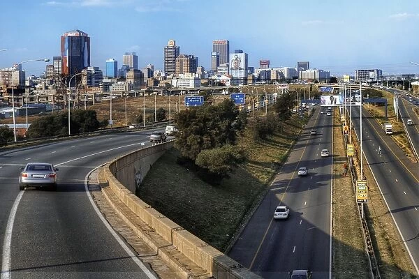 View of City Skyline From Highway, Johannesburg, Gauteng, South Africa