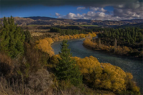 View to the Clutha River in Autumn, South Island of New Zealand