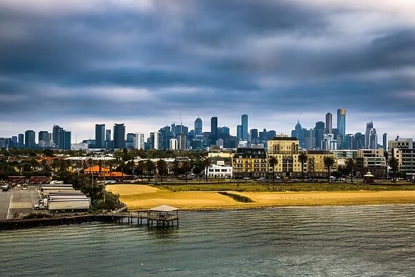 View from the coast to Melbourne Skyline