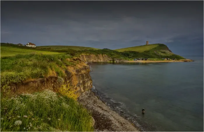 Framed Print : A view of the coastline at Kimmeridge bay, Jurassic coastline of Dorset, south west England